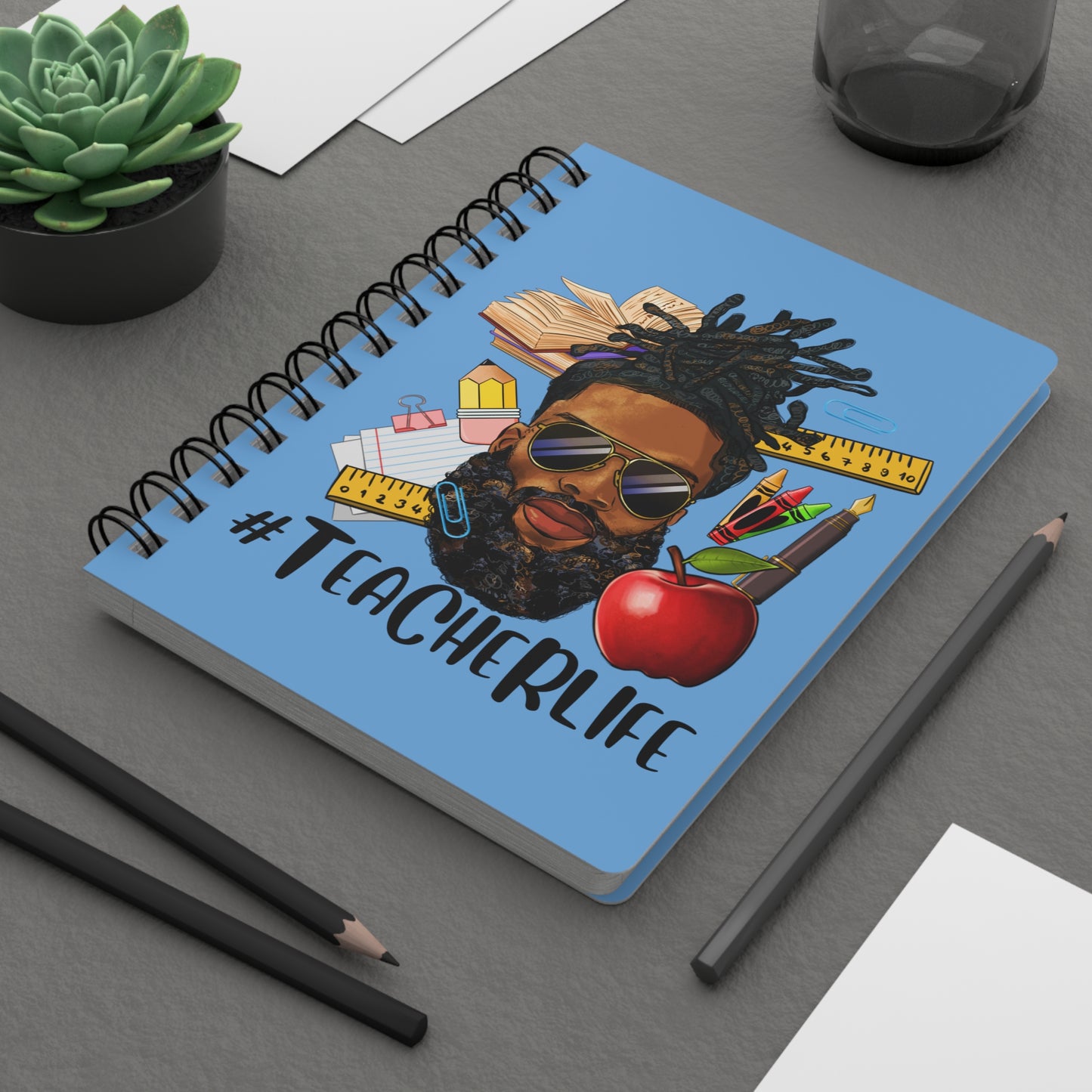 Teacher Life - Male Spiral Bound Journal - Light Blue