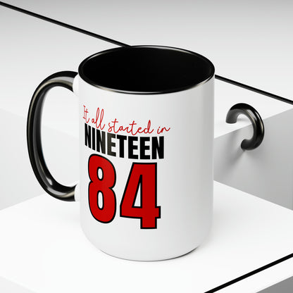 It All Started in 1984 Two-Tone Coffee Mugs, 15oz