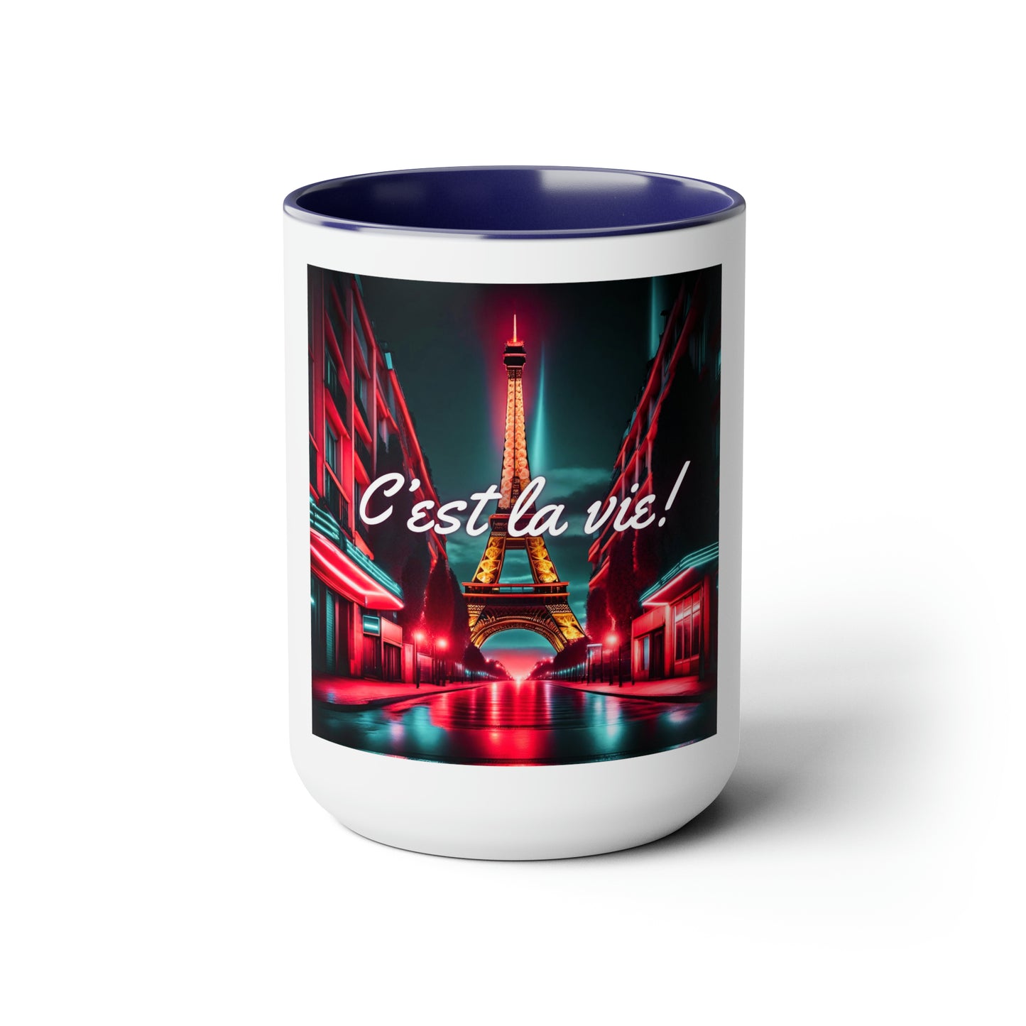 C'est La Vie Two-Tone Coffee Mugs, 15oz