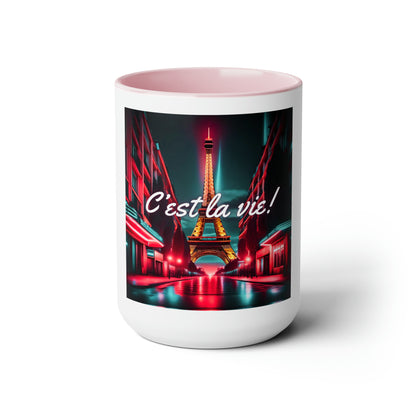 C'est La Vie Two-Tone Coffee Mugs, 15oz