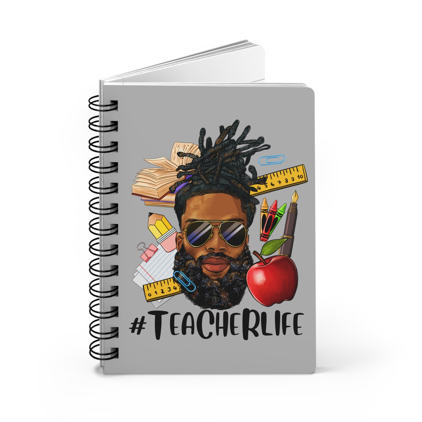 Teacher Life  - Male Spiral Bound Journal - Light Grey