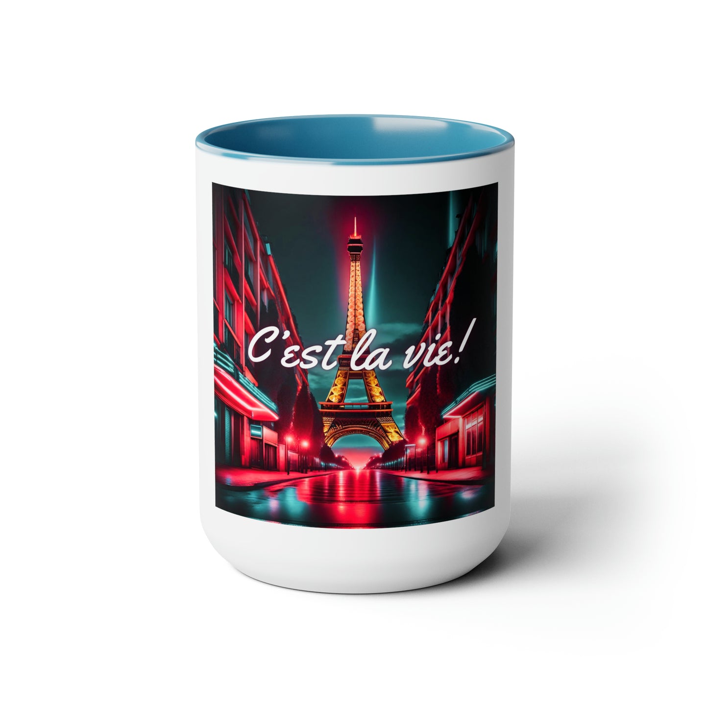 C'est La Vie Two-Tone Coffee Mugs, 15oz