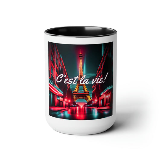 C'est La Vie Two-Tone Coffee Mugs, 15oz