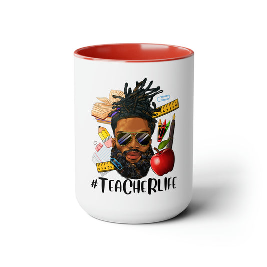 Teacher Life Male Two-Tone Coffee Mugs, 15oz