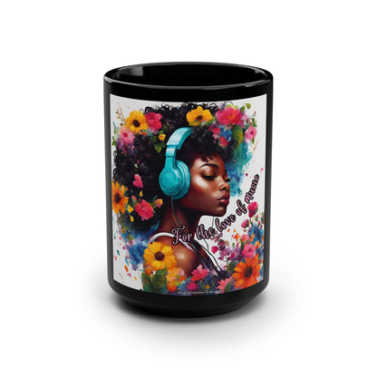 For the Love of Music Black Mug, 15oz