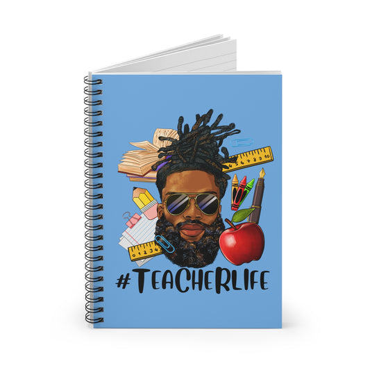 Teacher Life - Male Spiral Mini Notebook - Ruled Line, Light Blue