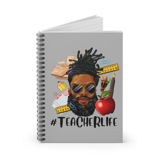 Teacher Life - Male Spiral Mini Notebook - Ruled Line, Light Grey